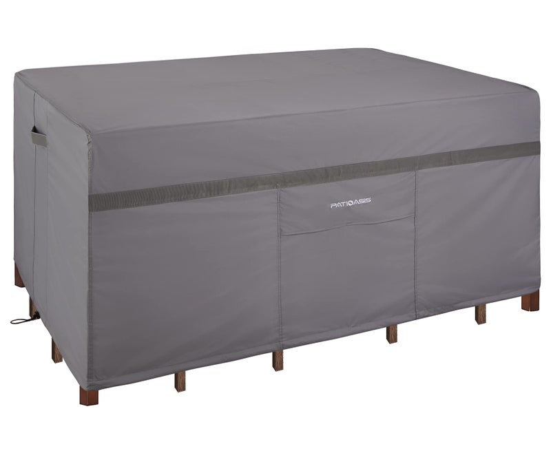 PATIOASIS Patio Table Covers Waterproof Rectangular  Hickory Patio Furniture Covers Gray 109''L x 84''W x 32''H Rectangle Outdoor Lawn Table and 7-9 Chairs Covers All Weather Proof - Image 1